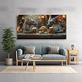 Arte mural abstracto moderno, impresión en lienzo de perro dragón, pintura artística de animales míticos adorables, decoración para el hogar (50x90cm/sin marco)