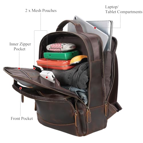 TIDING Full Grain Leather Commute Backpack