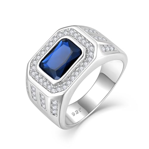 Ring for Men Wedding Promise 925 Sterling Silver Ring Men Square Cubic Zirconia Rings Diamond Jewelry Birthday Gifts for Him Husband