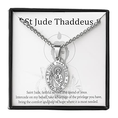 Zocomi Silver Saint St Jude Thaddeus Medal Necklace for Men Boys, St. Jude Pendant Chain Jewelry Catholic Christian Religious Baptism First Communion Confirmation Gifts Teenage Age Kids