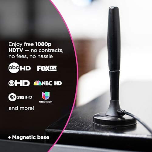 GE Portable HD TV Antenna, Indoor Digital Antenna for 1080p 4K 8K, VHF UHF Channels, 20 Mile Range, Magnetic Base, Compact Travel Design for RV, Camping, Tailgating, Black, 81843