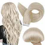 Full Shine Tape In Hair Extensions Double Sided Human Hair Extensions Tape ins Silky Straight Color 60 Platinum Blonde Remy Hair 24 Inch Tape Ins 50G 20 Pcs Seamless Invisible Real Remy Extensions