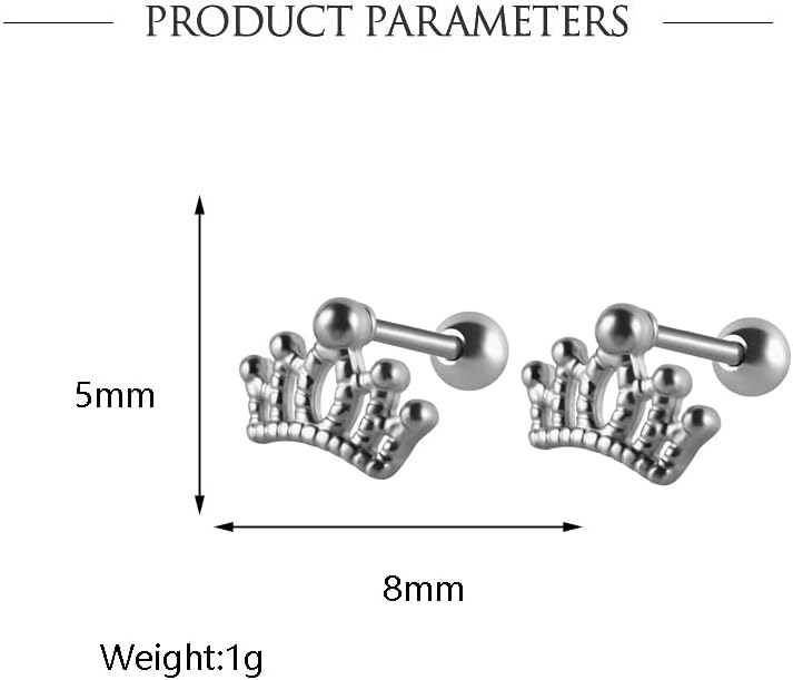 Crown Cartilage Stud Earrings Stainless Steel for Women Rhinestone Crown Conch Helix Earrings Screw Back Tragus Piercing Post Studs Earrings - Image 6