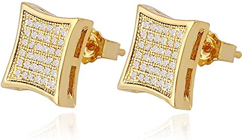 Hip Hop Gold Silver 11Mm Square Cz Stud Earring Of Mens Boy Aretes Para Hombre #TOP5