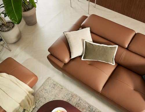 Image of Fabrique Gritty Leatherette 3 Seater Modern Desing Sofa Set With Puffy | Premium Luxury Comfortable Soft & Smooth | For Living Room, Bedroom, Office, Home | Easy to Move With Moveable Headrest | Brown