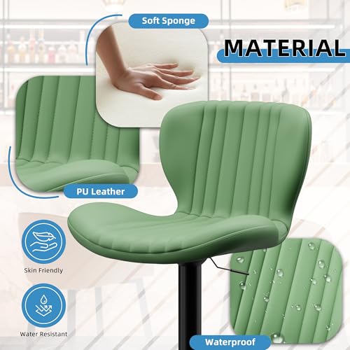 Image of Shintenchi Bar Stools Set of 2 Modern Swivel Bar Chairs, Counter Height Faux Leather Metal Barstools, Upholstered Island Chairs with Back and Footrest, Green