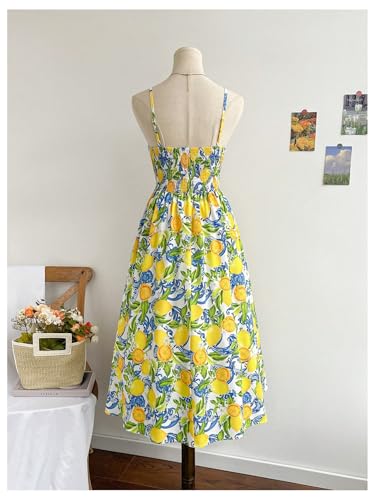 Milumia Women's Boho Floral Fruit Print Cami Dress Cut Out Twisted Flowy Midi Dresses Summer3