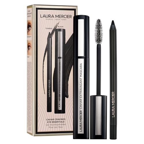 Laura Mercier Caviar Cravings Eye Essentials, Caviar Tightline Eyeliner and Extravagant Mascara: Long Lasting Color, 3X Curl and Lift, Smudge- & Transfer-Proof, Holiday Gift Set