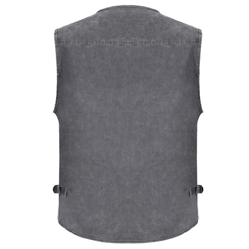 Image of Men's Stone Washed Denim Multi-pocketed Fishing Work Outerwear Vest