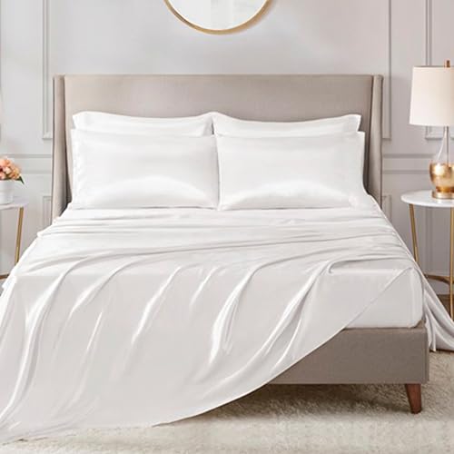 Image of Madison Park Essentials Satin Pillowcase Set of 2, Silky, Standard White | Pillowcase Cover for Hair & Skin, Luxuriously Soft, Natural Sheen Luster, Cool to Touch, Wrinkle-Free, Machine Washable