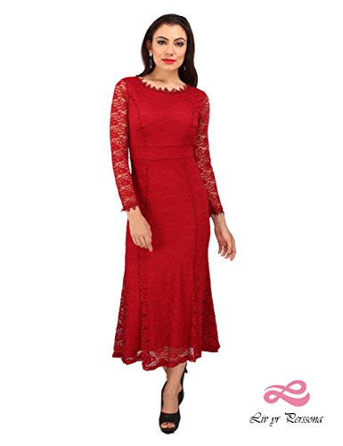 Perssona Women's Net Mermaid Full Sleeve Gown Weeding and Party Dress