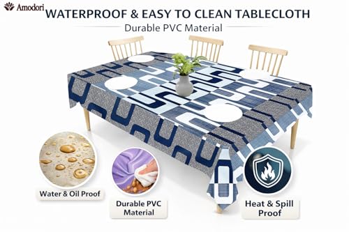 Image of Waterproof Dining Table Cover | PVC Table Protector | Dustproof Spill Proof Cover for Home & Kitchen (geometric-16, 40x60 Inches (4 Seater))