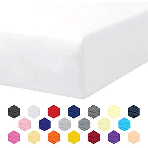 Rockfields FITTED SHEETS BOX Depth 25 cm/9.8" Plain Dyed Solid Colour Easy Care Hotel Quality Polycotton Bedding Sizes (White - Single) Cover