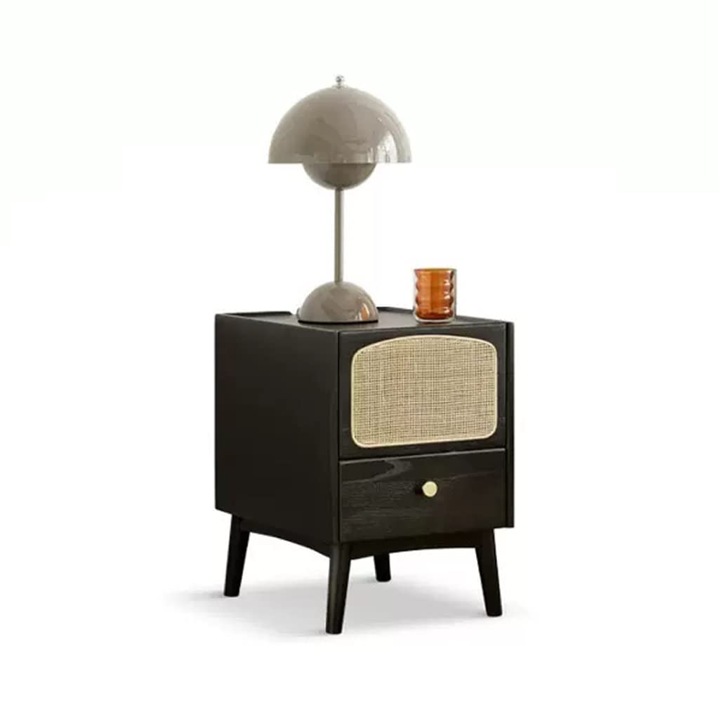 BHGFYXBS Side Tables Bedroom Nordic Bedside Table Modern Rattan Drawer Storage Cabinet Simple Black Bedside Cabinet Living Room Side Table Bedside Tables