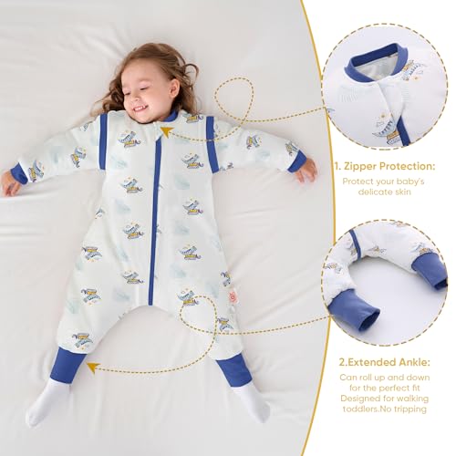 Image of LAT Winter Baby Sleep Bag with Feet,3-way zip Wearable Blanket with Removable Sleeves,Warm Sack for Toddler 2.5 TOG
