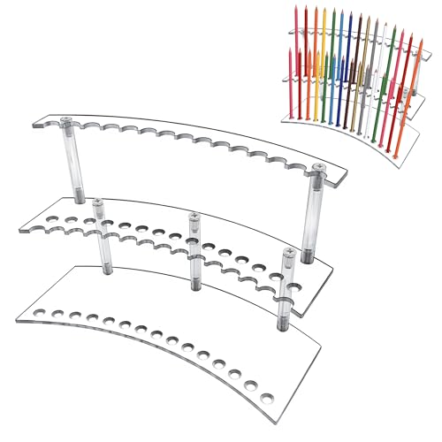 Wenfubrixa Présentoir transparent à 30 emplacements pour stylos à 2 niveaux en acrylique, pour pinceaux de maquillage, pinceaux de peinture, stylos à...
