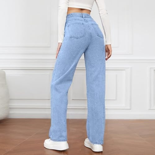 Jeans for Women High Waisted Baggy Wide Leg Jeans Trendy Y2K Boyfriend Jean Plus Size Pull On Stretchy Mom Jean Casual Buttonfly Straight Leg Denim Pants with Pocket Flare Bell Bottom Bootcut Pants4