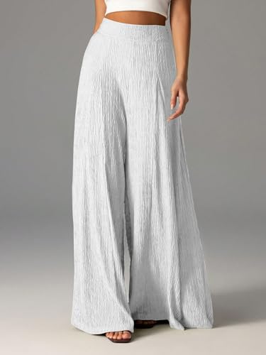 Image of Shasmi Women's Elegant High Waist Wide Leg Pants - Textured Solid Color Loose Fit Long Trousers | Casual Beach & Airport Outfit | Lightweight Flowy Palazzo Style (Trouser 259)