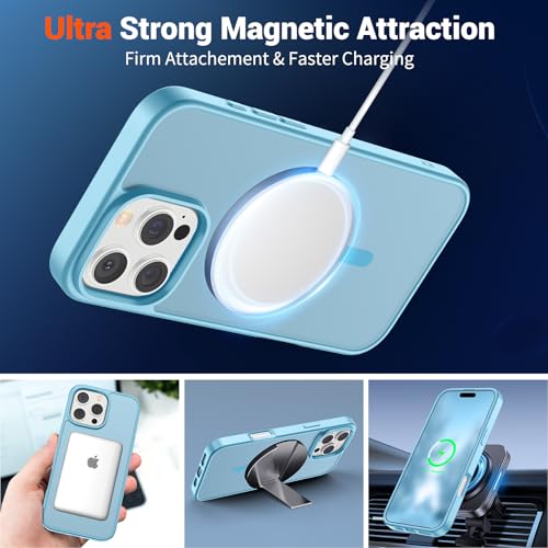 Image of SUPFINE Magnetic for iPhone 16 Pro Case (Compatible with MagSafe) (Military Grade Drop Protection) Slim Translucent Matte Shockproof with Anti-Fingerprint Phone Case,Light Blue
