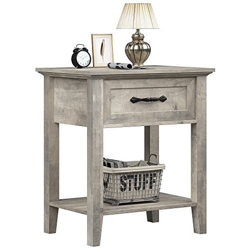 Comodino GAOMON Con Ricarica USB E Prese, Stile Rustico Grigio Con Cassetti - 5