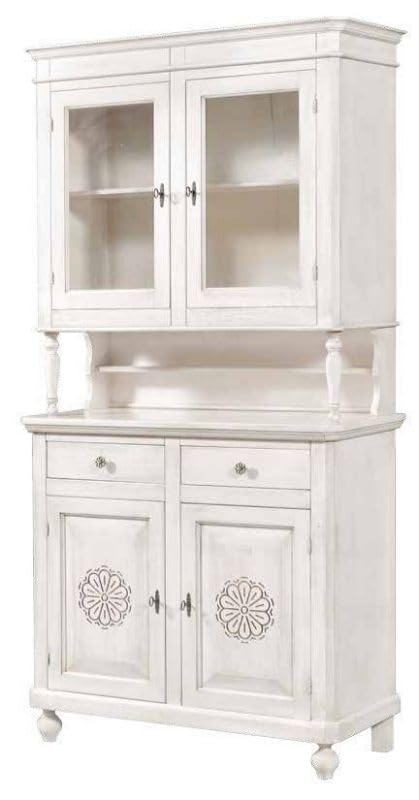 Vicentini arreda CREDENZA CRISTALLIERA NAPOLETANA IN LEGNO 2 ANTE SHABBY CHIC BIANCO ANTICATO DECORATA ROSONE
