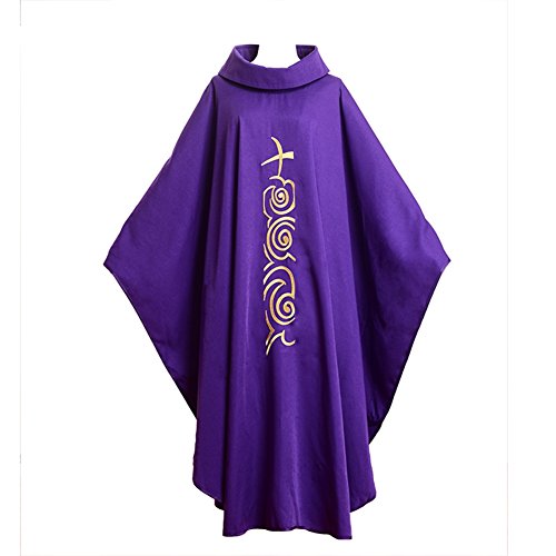 BLESSUME Priest Chasuble Vestments Robe Roll Collar Embroidery Mass Garment3