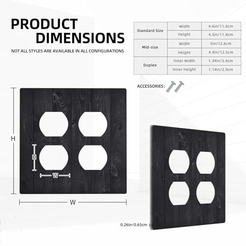 Decorative Outlet Covers Vintage Black Wood Plank Wooden Board 2 Gang Outlet Cover Wall Plate Double Duplex Light Switch Cover Plate Switch Plate Covers for Farmhouse Decor