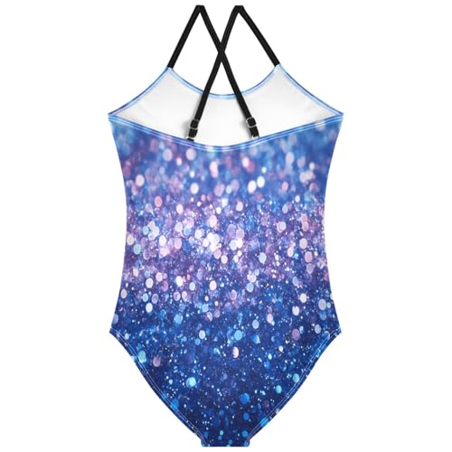 Pigsaly Girls One Piece Swimsuits Light Purple Blue Gradient Flashing Glitter Kids Cross Back Swimwear Sport Bathing Suit 3T2