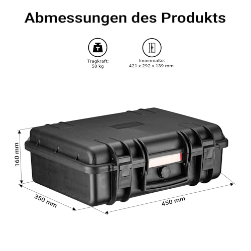 Wiltec Walizka na broń 45 x 35 x 16 cm z zamkiem, futerał do broni krótkiej, skrzynia na pistolet z pianką ochronną