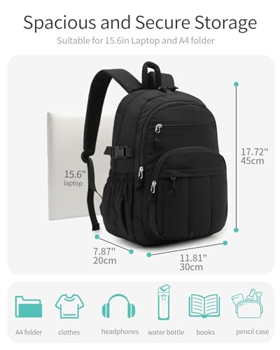 Image of Backpack for Women, Quilted Laptop Bookbag with Pouch Pockets for College Work Travel Gym Teacher Nurses, Puffer High School Backpack for Girls, Black