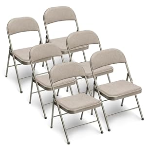 Gartenstühle 6er set Klappstuhl Campingstuhl bis 158 kg, Metall Gartenstuhl Stapelbar mit Stoff-Kissen, Multifunktional Stuhl für Gärten Balkon Küchen Esszimmer Terrassen, Outdoor Klappsessel, Khaki