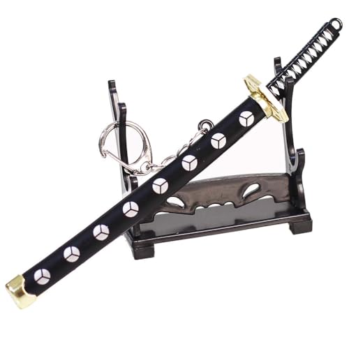 Lanxitown Mini Katana Mini Sword with Plastic Stand Samurai Sword Metal Weapon Model Toy Katana Anime Swords Keychain 5.9 inches (Style C)