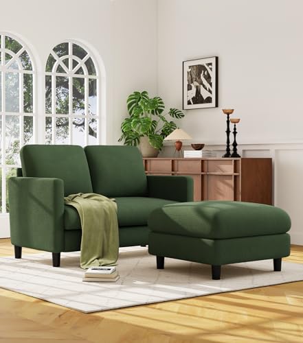 Image of Welzona Loveseat Sofa with Ottoman, 51 inch Small L Shaped Teddy Couch Sofa