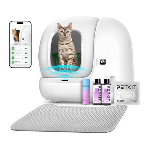 PETKIT 2025 Upgraded Automatic Cat Litter Box 2-Way Odor Remover & 20 Trash Bags,App Control Smart Robot with Anti-Scratch Inner Mat, Self-Cleaning Cat Litter Box True Integration & Structure Safety