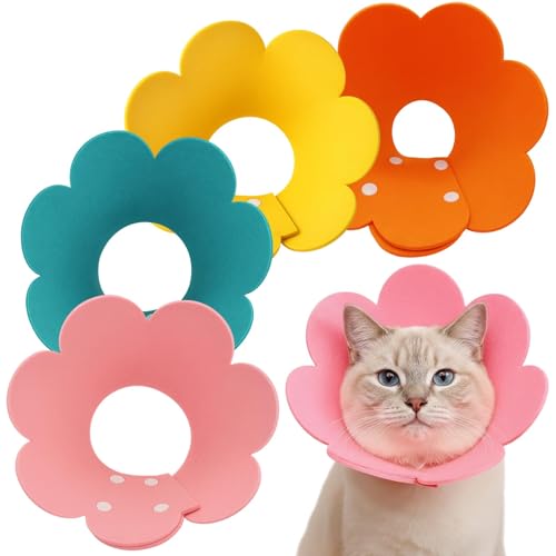 Katze Schutzkragen, 4 Stück Katzenkragen, Katzen Halskrause, Weicher Schutz für Wundheilung und Pflege, Atmungsaktive Halskrause für Katzen, Gelb,...