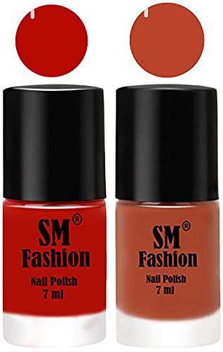Image of Long Lasting Nail Polish | Nail Paint Combo 7 ml Each) - Set of 2 Red Orange-Light Coral