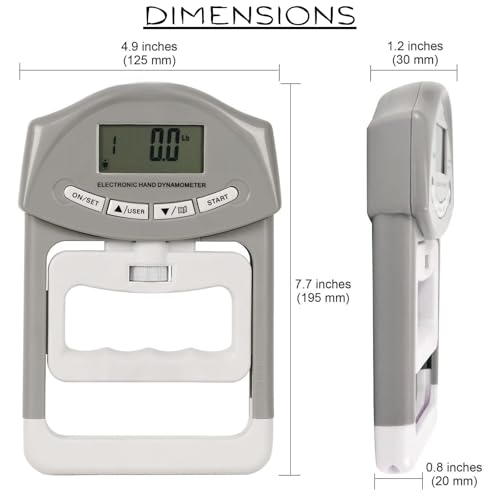 Image of Constant Digital Hand Dynamometer Grip Strength Tester - 198lbs /90kgs - LCD Display, Adjustable Handle - Smart Memory Recall - for Home, Sports, Rehab & Clinical Use (Grey)