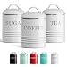 Barnyard Designs Airtight Kitchen Canister Decorations with Lids, White Metal Rustic Farmhouse Country Decor Containers for Sugar Coffee Tea Storage (Set of 3) (4" x 6.75")