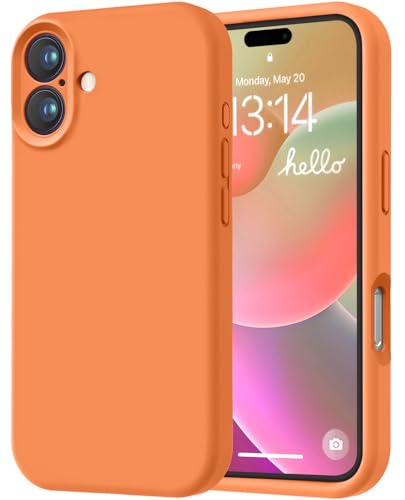 LOVE 3000 Designed for iPhone 16 Case, Premium Silicone with [Soft Anti-Scratch Microfiber Lining] Shockproof Protective Phone Case for Men Women Girls 6.1", Bright Orange