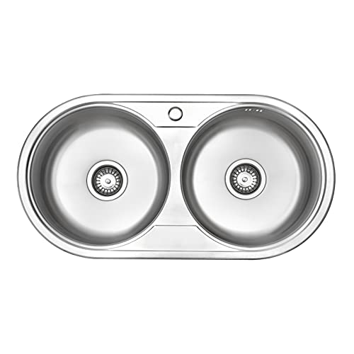 JASSFERRY Fregadero de Cocina Dos Senos, Fregadero Sobre Encimera de Acero Inoxidable, 84 x 44 cm