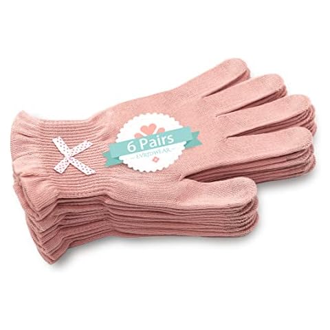 Evridwear Moisturizing Gloves for Sleeping, Cotton Gloves with Touchscreen Fingers for Dry Hands, Eczema Gloves Overnight UV Protection Gloves for Women(6 Pair S/M, Feather Weight Pink Color) Cover