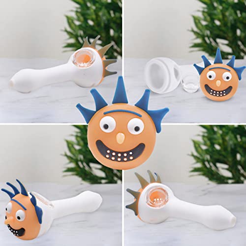 Image of Kookee Silicone Smoking Pipe, Unbreakable Tobacco Pipes with Glass Bowl, Head Design, White