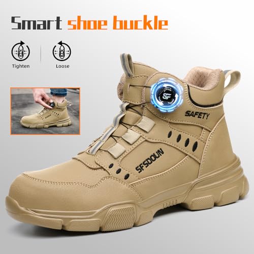 Image of Work Boots for Men,Comfortable Lightweight Steel Toe Boots,Puncture Proof Construction Steel Toe Work Shoes,Mens Indestructible Safety Boots.