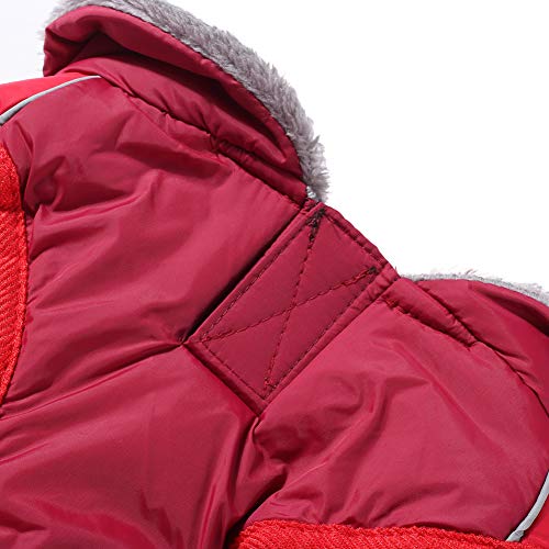 JoyDaog Hundemäntel mit Fleecekragen für kleine Hunde, wasserdichte, warme Welpenjacke aus Baumwolle für den kalten Winter, Rot XS