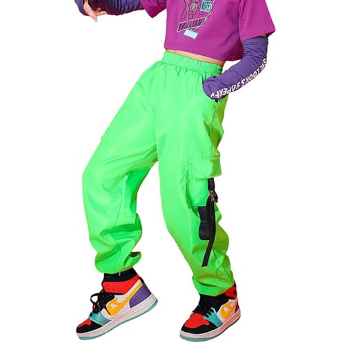 Image of Rolanko Girls Cargo Pants for Kids Loose Streetwear Hip Hop Dance Cotton Cargo Jogger Pants for Kids 4-15 Years