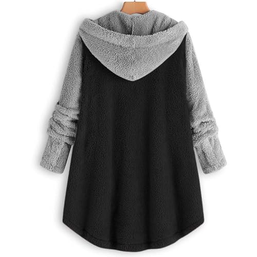 Women Fleece Hood Coat Buttons Sherpa Jackets Long Sleeve Fluffy Coat Fall Winter Plus Size Coats Outwear3