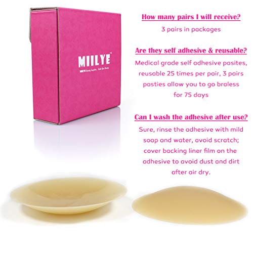Nipple Covers for Women, MIILYE Adhesive Nipplecovers Reusable Breast Petal Silicone Pasties (Silicone Pasties-3.3" /8.5cm)
