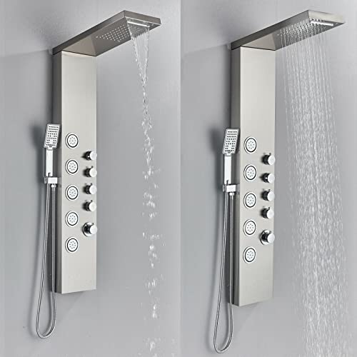 Columna de Ducha de Acero Inoxidable con Panel de Lluvia, Masaje Corporal y Duchador de Mano miniatura 2