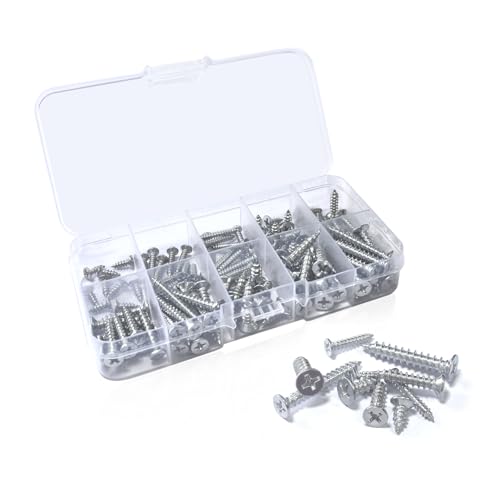 BOROLA 10 Sizes Self-Tapping Screws Kit 100 PCS with Storage Box