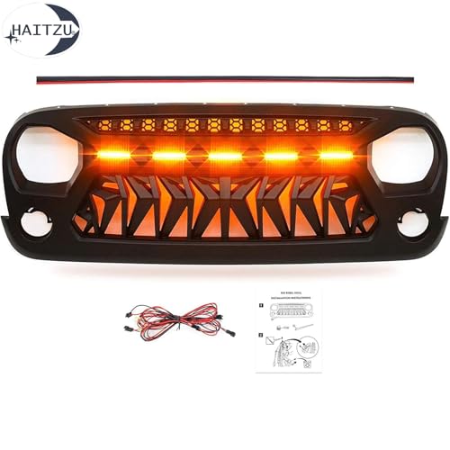 Image of Shark Grille Compatible with Jeep Wrangler Jk Jku 2007-2018 with LEDs